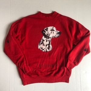 Vintage Dalmation Dog Red Crew Neck Pullover Sweatshirt